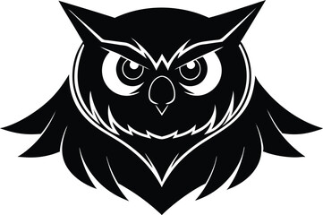 cute owl vector illustration, flying owl silhouette vector icon, owl on a branch, horror, wow, emotion, happy, funny owl face reaction on white background.