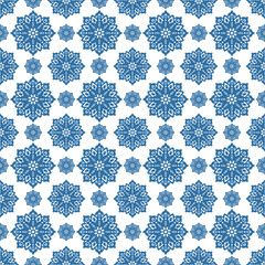 white and blue ethnic retro Indian floral  mandala motif seamless pattern for wallpaper, textile and tile