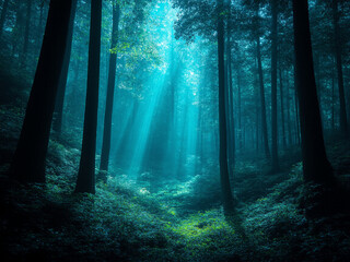 Fototapeta premium Enchanted Bioluminescent Forest at Twilight.