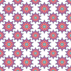 colorful magenta and blue ethnic elegant floral  mandala motif seamless pattern for wallpaper, textile and tile