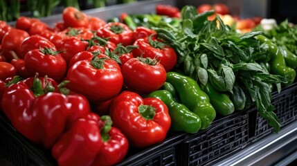 Fresh tomatoes and peppers on display