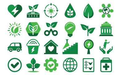 Ecology Flat Icons Set &ndash; Nature, Environment & Recycle Symbols &ndash; Vector Illustration