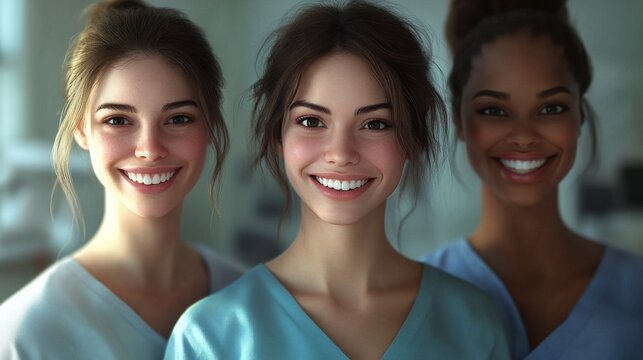 Cheerful female professionals smiling happily in a studio