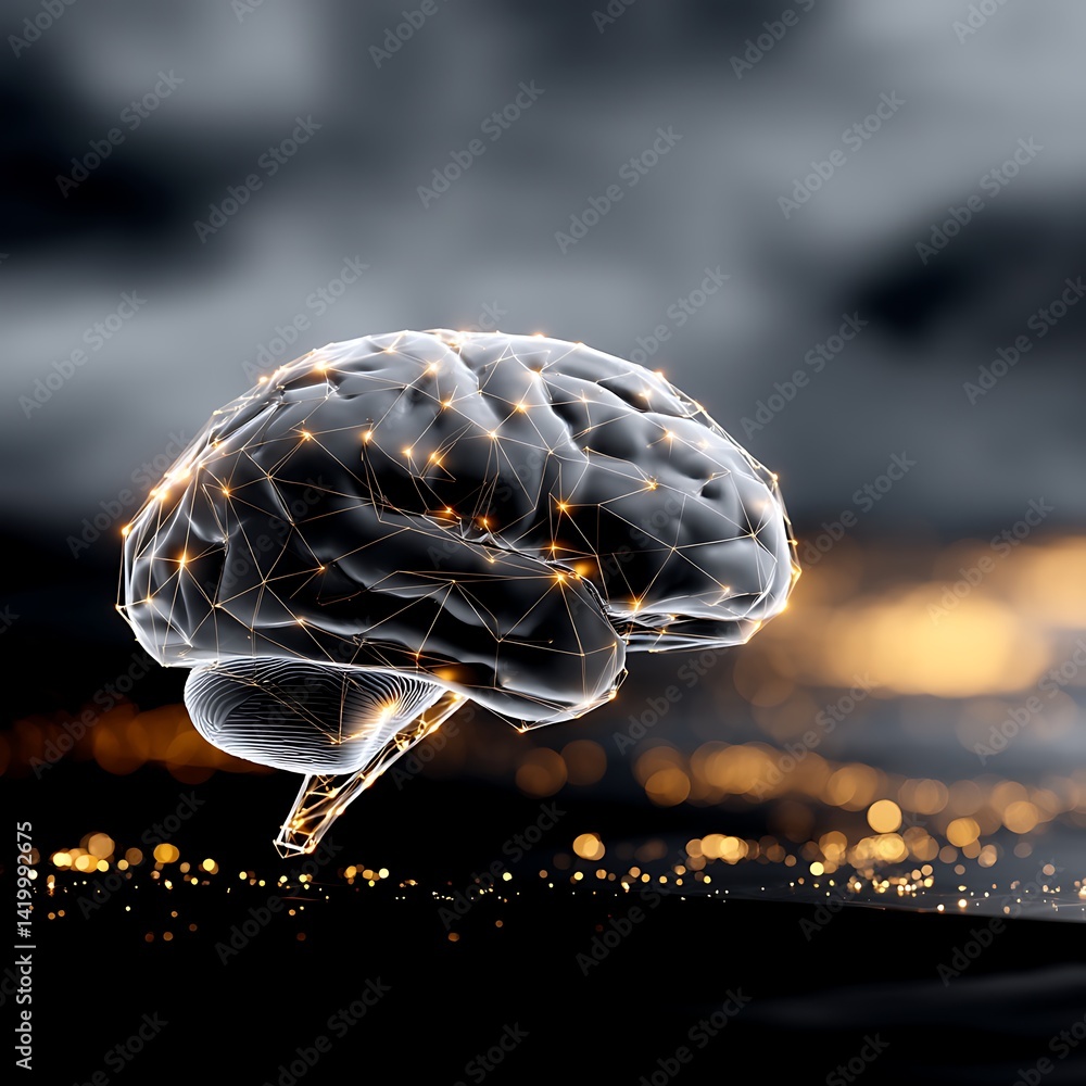 Poster artificial intelligence brain network connections with abstract neural digital system concept.