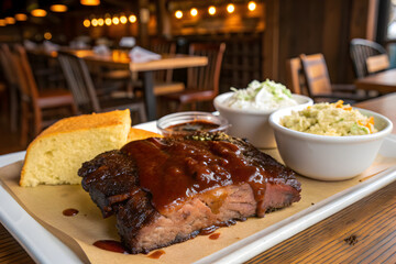 Glazed Barbecue Brisket Restaurant Portion with Sauce 