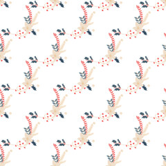 Seamless Festive Pattern With Floral and Seasonal Accents on White Background