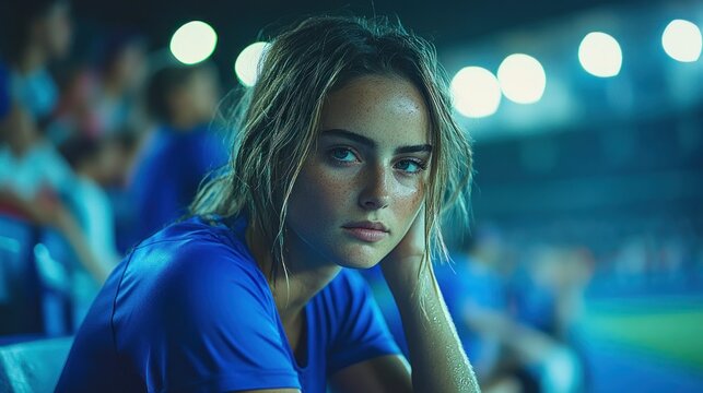 Young woman sits in stadium