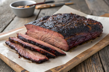 Perfectly Smoked Barbecue Brisket with Dark Bark on Parchment Paper 