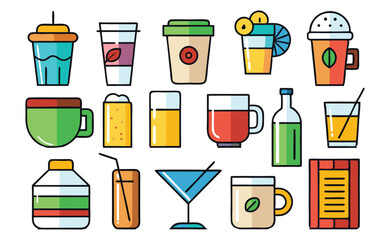 Drink Thin Line Icons Collection &ndash; Beverage, Cup, Glass &ndash; Editable Stroke Vector