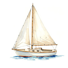 Fototapeta premium Watercolor Sailboat Illustration with Yellow Sails for Nautical Art and Coastal Decor Projects