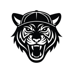 Silhouette art illustration mascot logo of tiger head wearing snapback cap.eps