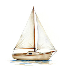 Fototapeta premium Watercolor Sailboat Illustration with Yellow Sails for Nautical Art and Coastal Decor Projects