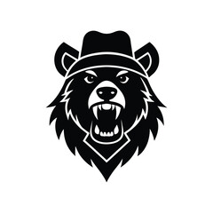 Silhouette art illustration mascot logo of bear head wearing trapper hat.eps