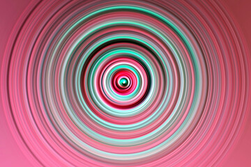 Abstract circular pattern with vibrant concentric rings in shades of pink, turquoise, and red....