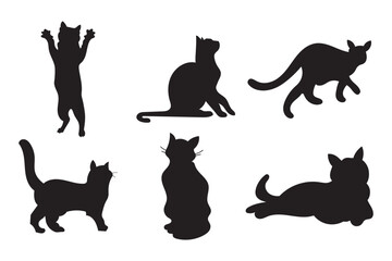 Cat silhouettes set, large pack of vector silhouette design, isolated white background
