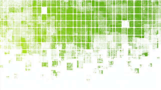 Vector illustration of a green and white background with squares and binary code, a technology-themed digital artwork,