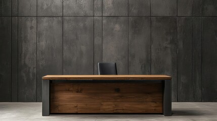 A minimalist ecofriendly office desk made from repurposed steel and reclaimed oak
