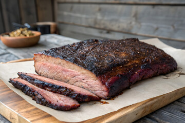 Sliced Barbecue Brisket on Butcher Paper 
