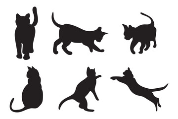 Set silhouette of cat isolated on gray background