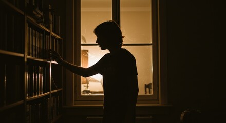 Silhouette of person in a library (Photo)