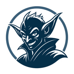 A vector logo design of a silhouette of a goblin mascot with a modern illustration concept style.