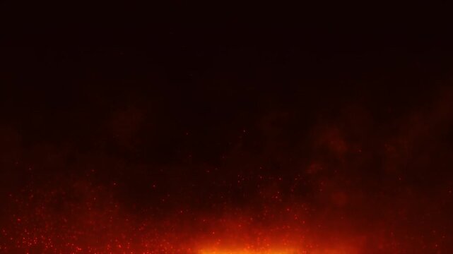 4K seamless loop of glowing fire particles flying in dark space. Fiery abstract background for cinematic effects, action scenes, VFX, overlays, or dramatic video intros.