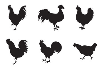 Hen silhouette set vector on white background.