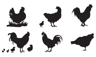 Set silhouettes of chickens and roosters.