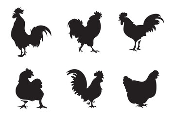 Set silhouettes of chickens and roosters.