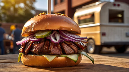 Artisan Barbecue Brisket Sandwich with Gourmet Toppings 