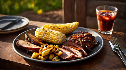 Homestyle Barbecue Brisket Dinner with Roasted Vegetables 