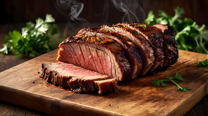 Juicy Barbecue Brisket Cut to Reveal Pink Smoke Ring 
