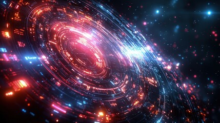 Fototapeta premium Abstract galaxy illustration with swirling red blue and white light in space.