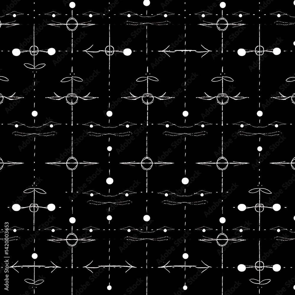 Aufkleber black and white pattern with abstract geometric symbols for textile design or background texture