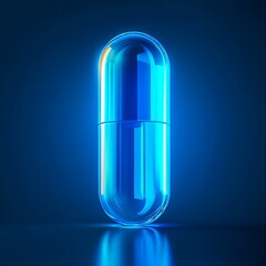 Futuristic medical pill glowing blue capsule healthcare technology science innovation digital supplement modern biotech image