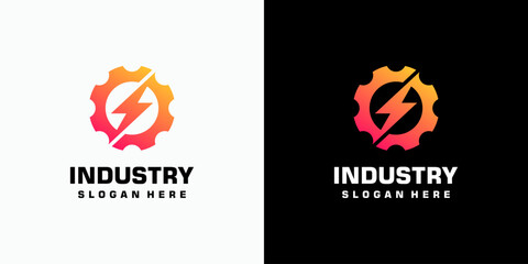 Gear and lightning vector logo design with modern, simple, clean and abstract style. Icon for business, industrial, energy and personal branding.