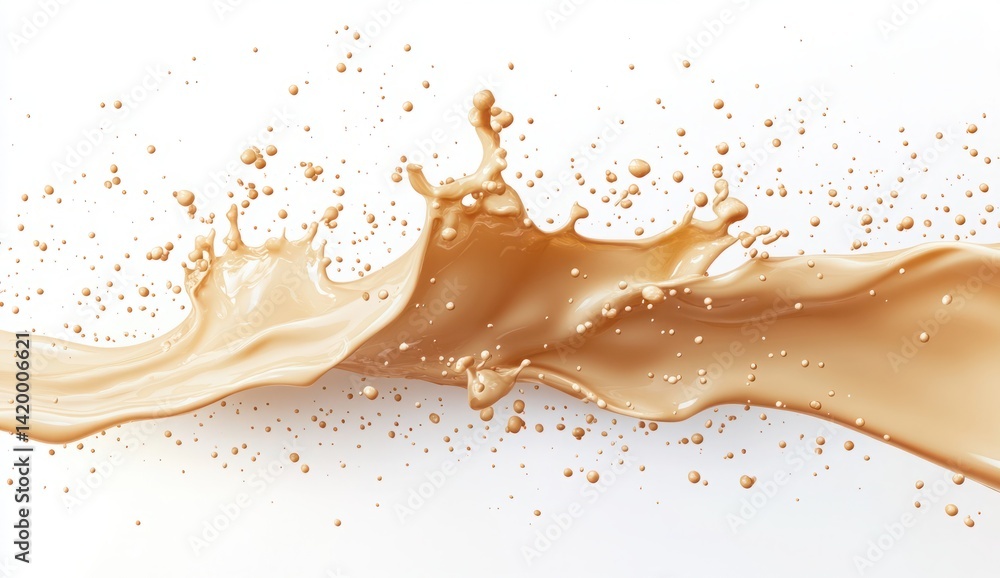 Poster dynamic splash of creamy liquid against a bright background creating artistic visual effects and flu