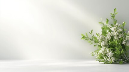 Soft white flowers and greenery on a light background