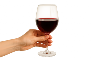 Elegant Hand Holding a Glass of Red Wine with Rich Color and Clarity