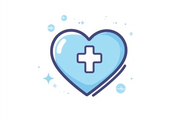 Obraz premium Blue heart medical icon, healthcare symbol, white background, website design