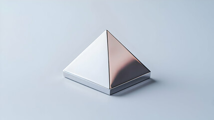 Metallic Silver Pyramid On Light Gray Background