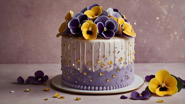 A joyful birthday background with a 3 tier birthday cake, adorned with a cake topper of Happy 50th and delicately crafted frosting decorations. A vibrant and delectable confection, showcasing - Powered by Adobe