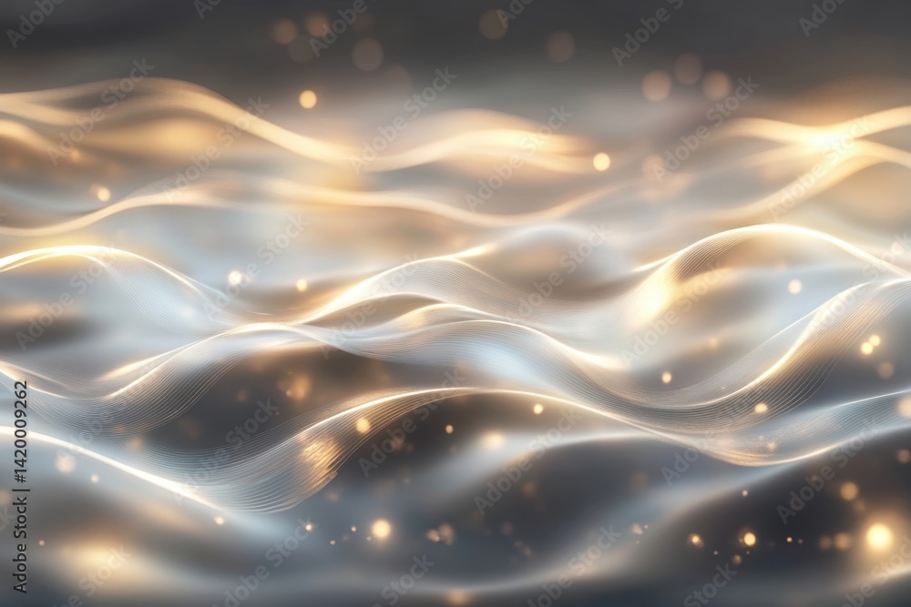 Poster elegant flowing waves with shimmering light in an abstract setting at dusk