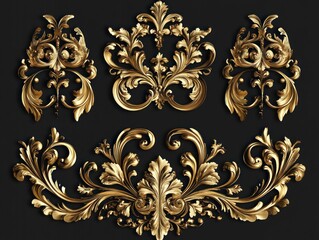 Gilded baroque swirls and decorative elements, creating an opulent, classic design full of detailed scrolls and flourishes, ideal for luxury themes.