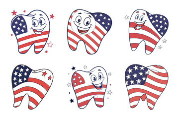 American Flag Tooth Vector – USA Dental Patriotism Concept Illustration.