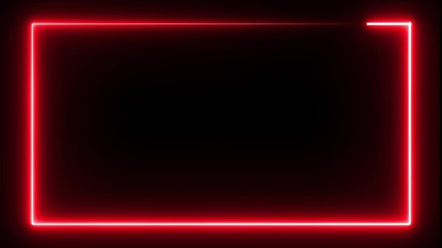 Neon red light rectangular abstract border picture frame. Neon effect geometry rectangle frame loop background. Loop abstract seamless geometric shape background 4K