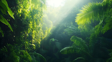 Sunlit Lush Tropical Forest Canopy