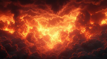 A breathtaking sight of brilliant orange and red clouds glowing against the darkened sky