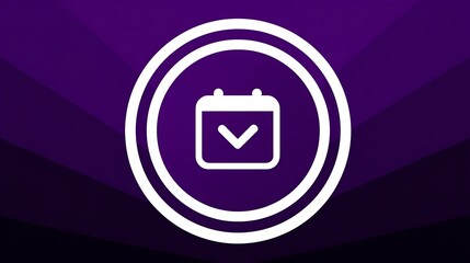 Calendar Symbol with Down Arrow within Double White Circle Graphic against Purple Gradient Backdrop