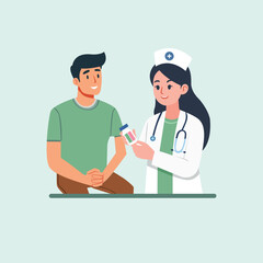 octor and patient flat vector illustration, medical checkup, healthcare consultation, cartoon doctor, clinic visit scene, doctor appointment, hospital consultation, vector art design
